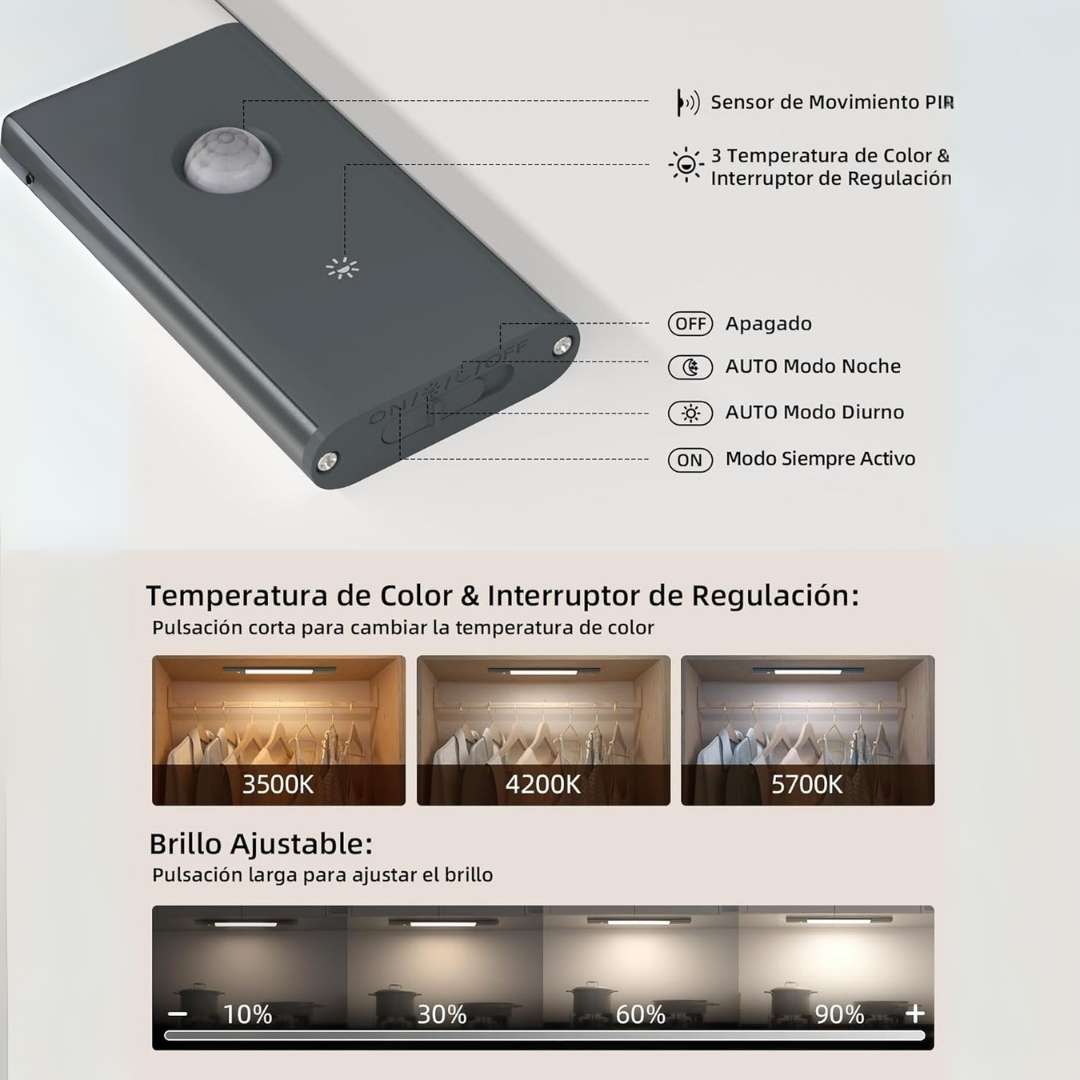 2 x Luz de Armario con Sensor Recargable USB - Casa Juana