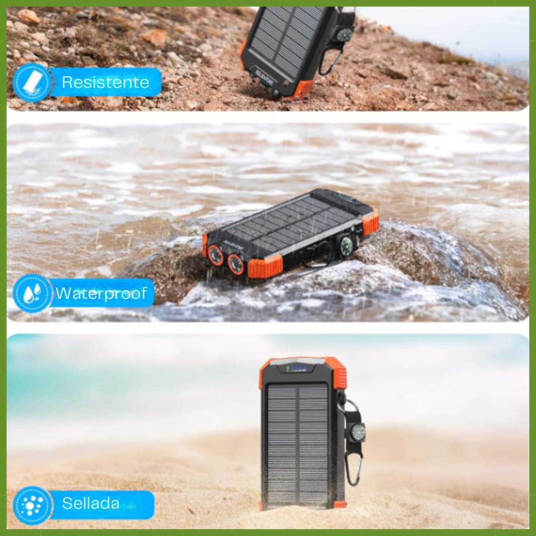 Batería Solar Multiusos Con Linterna y Brujula