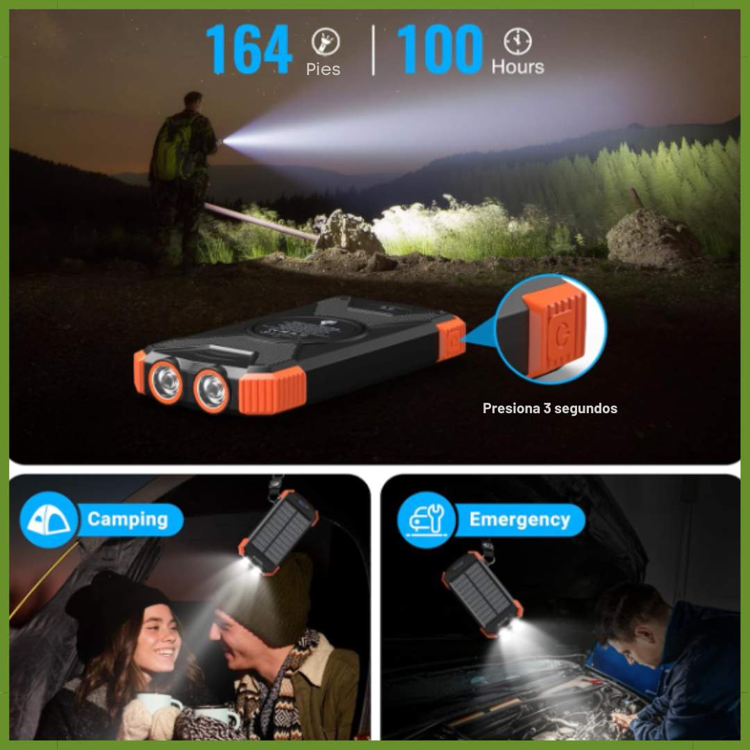 Batería Solar Multiusos Con Linterna y Brujula